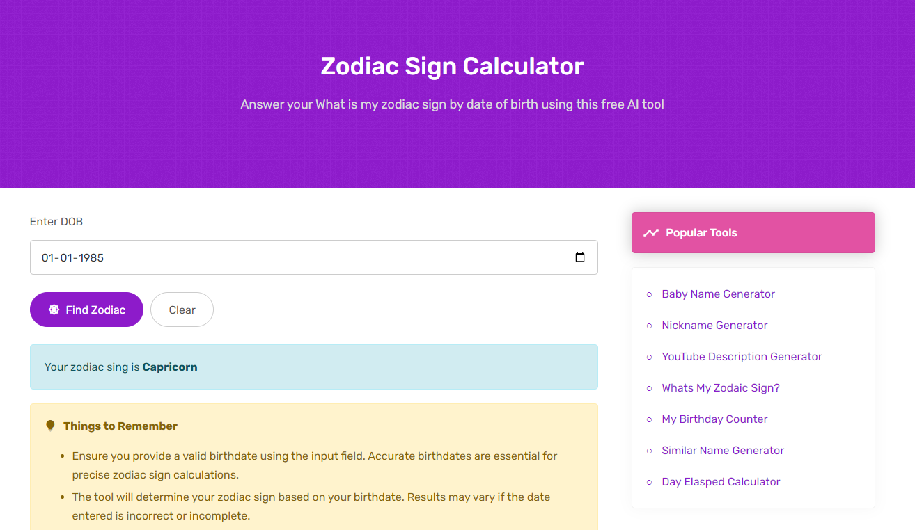 Zodiac Sign Calculator Find What is your Zodiac sign?